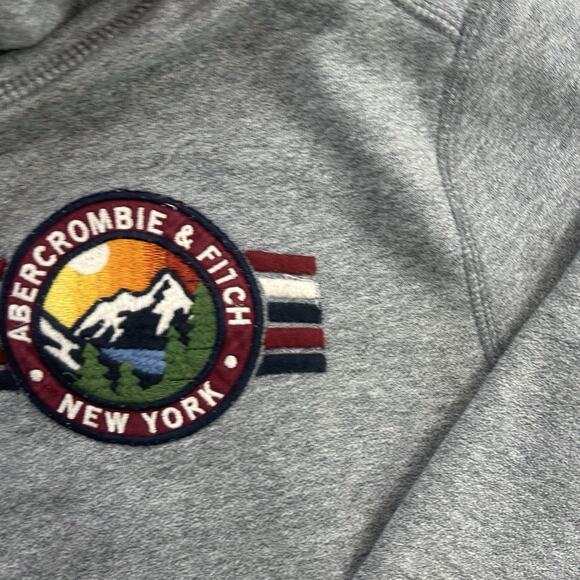 Abercrombie & Fitch Hoodie Mens Medium Gray Pullover New York NY Logo Sweatshirt - Picture 5 of 9